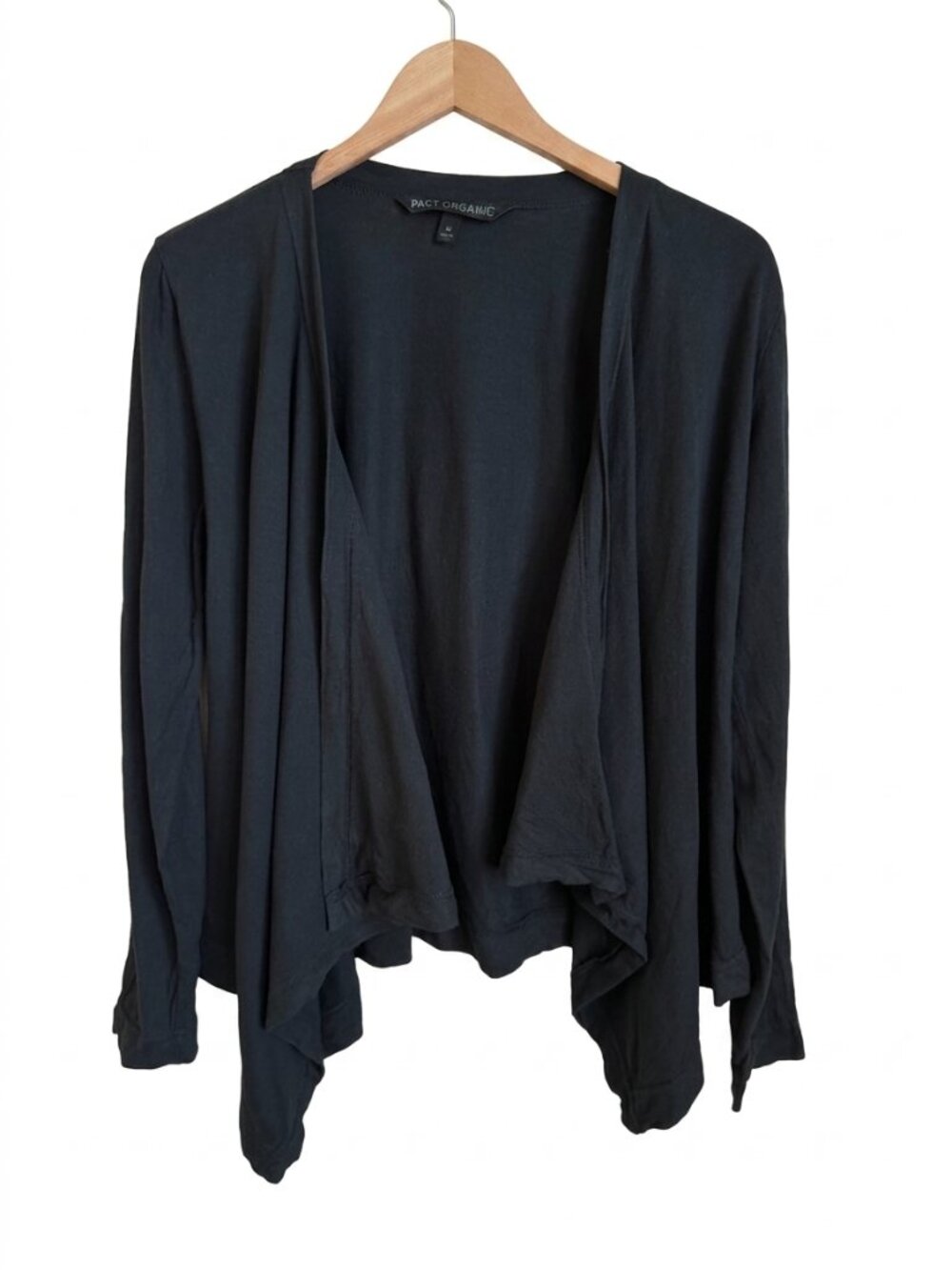 PACT Organic Lightweight Wrap Cardigan M Black Waterfall Open Front Cotton Modal